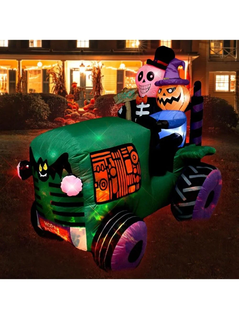 5.5Ft Halloween Inflatable Ghost Tractor Decor with LED Lights - Spooky Yard Art